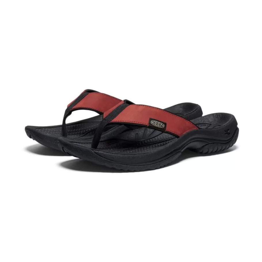 Men KEEN Slip-Ons-Men'S Kona Leather Flip-Flop | Fired Brick/Black