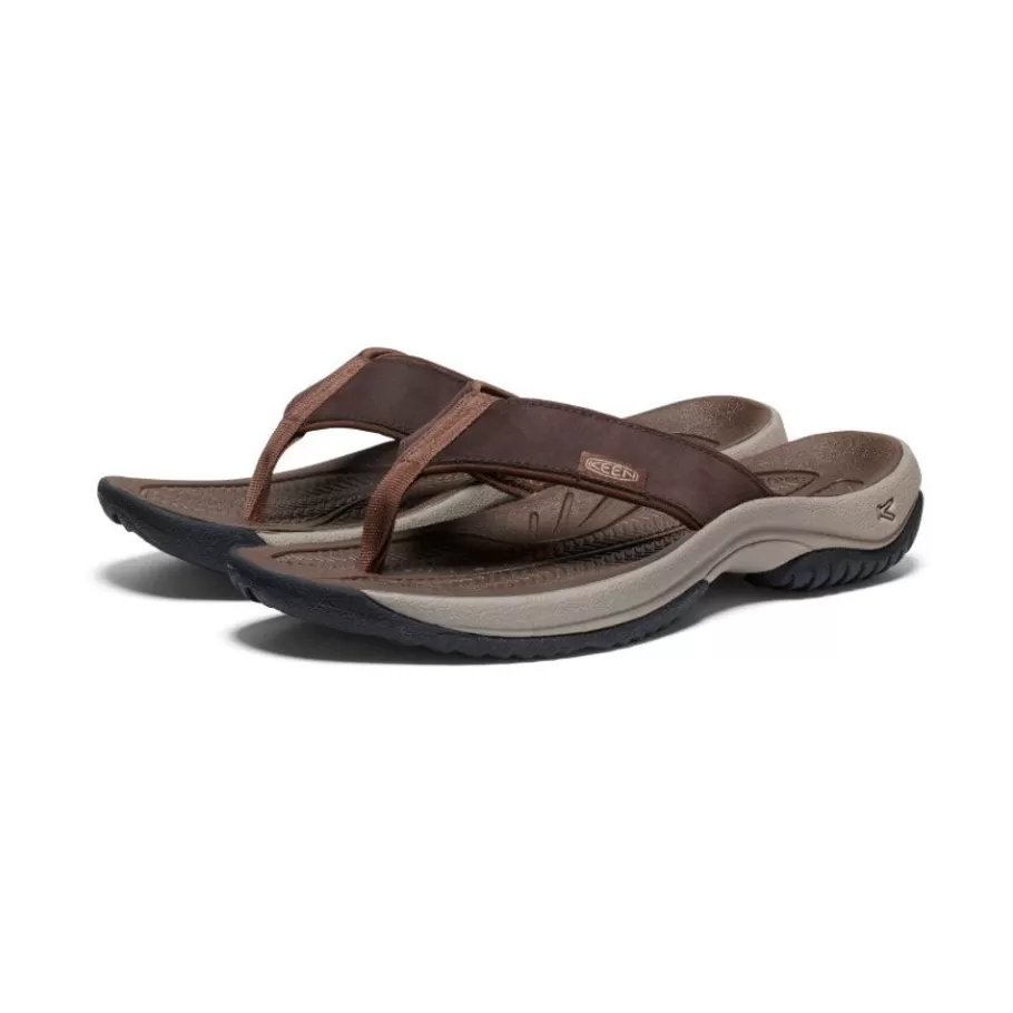 Men KEEN Slip-Ons-Men'S Kona Leather Flip-Flop | Java/Dark Earth