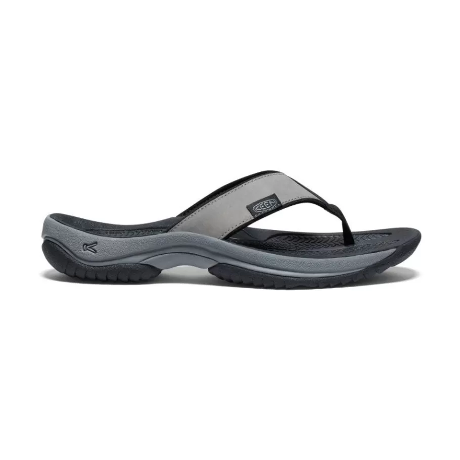 Men KEEN Slip-Ons-Men'S Kona Leather Flip-Flop | Steel Grey/Black