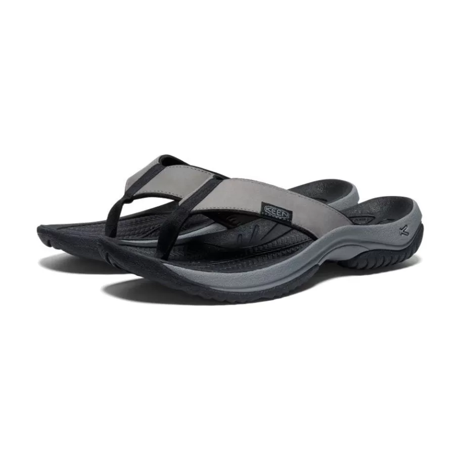 Men KEEN Slip-Ons-Men'S Kona Leather Flip-Flop | Steel Grey/Black