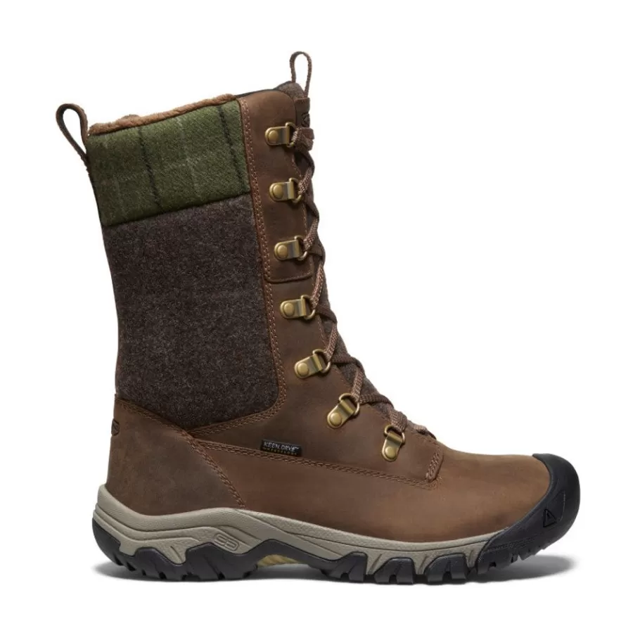 Women KEEN Boots-Women'S Greta Tall Waterproof Boot | Dark Earth/Green Plaid