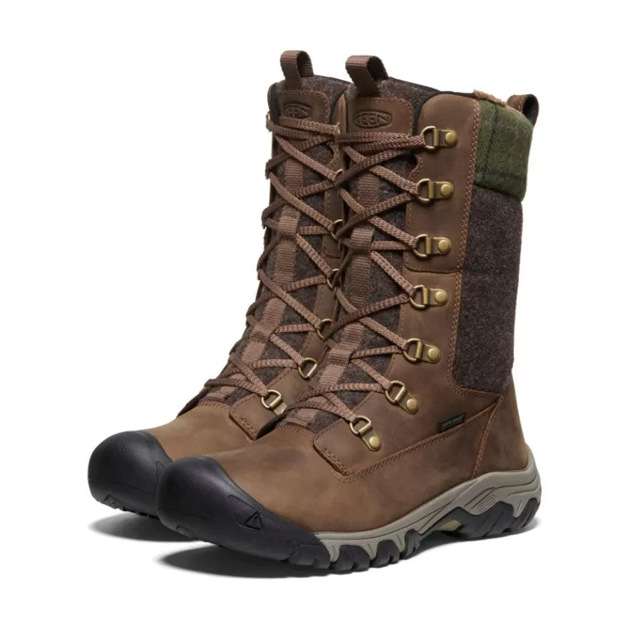 Women KEEN Boots-Women'S Greta Tall Waterproof Boot | Dark Earth/Green Plaid